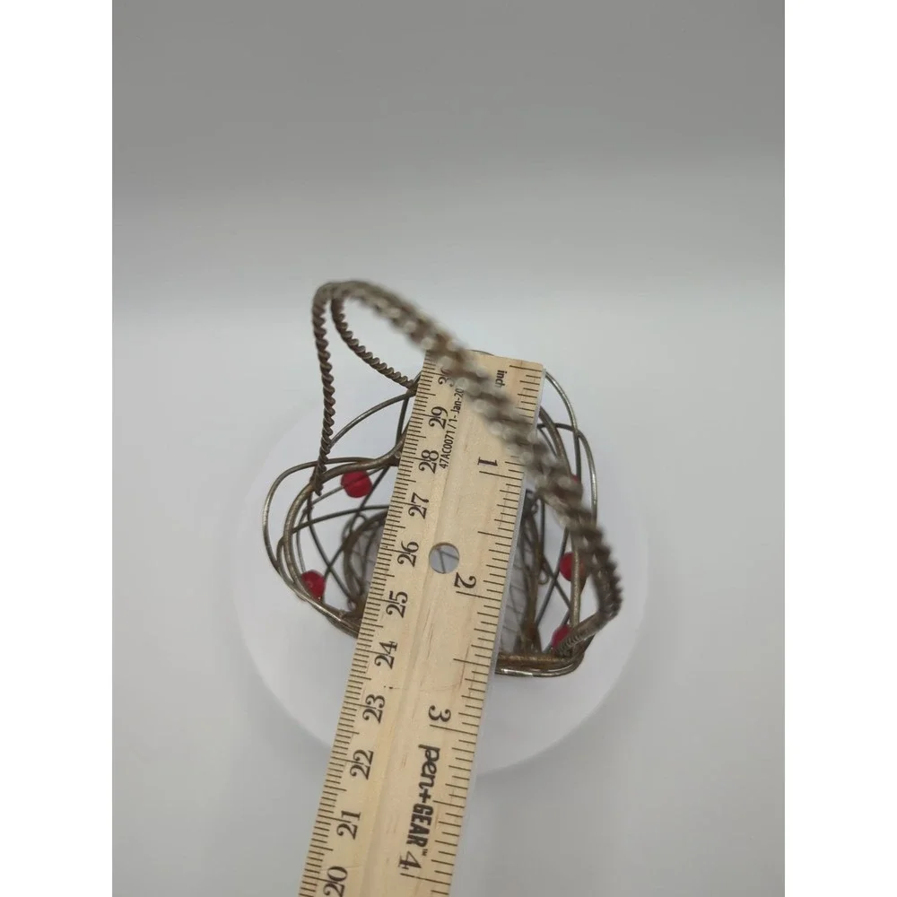 Vintage Heart Shape Mini Metal Wire Basket Red Beads Boho Valentine Decor